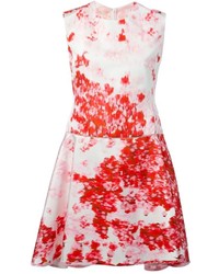 Бело-красное платье с плиссированной юбкой с цветочным принтом от Giambattista Valli