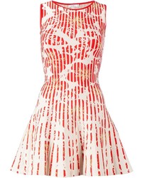 Бело-красное платье с плиссированной юбкой с цветочным принтом