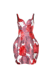 Бело-красное платье с пышной юбкой с цветочным принтом от Paule Ka
