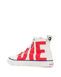 Мужские бело-красные высокие кеды из плотной ткани от Diesel