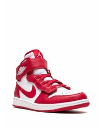 Мужские бело-красные кожаные высокие кеды от Jordan