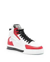 Мужские бело-красные кожаные высокие кеды от Roberto Cavalli