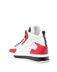 Мужские бело-красные кожаные высокие кеды от Roberto Cavalli