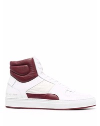 Мужские бело-красные кожаные высокие кеды от Common Projects