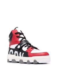 Мужские бело-красные кожаные высокие кеды от DSQUARED2