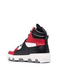 Мужские бело-красные кожаные высокие кеды от DSQUARED2