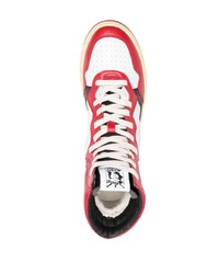 Мужские бело-красные кожаные высокие кеды от AUTRY