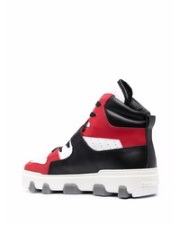Мужские бело-красные кожаные высокие кеды от DSQUARED2