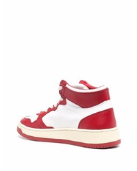 Мужские бело-красные кожаные высокие кеды от AUTRY