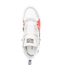 Мужские бело-красные кожаные высокие кеды от Roberto Cavalli