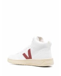 Мужские бело-красные кожаные высокие кеды от Veja