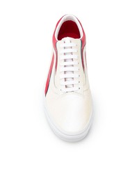 Мужские бело-красные кожаные низкие кеды от Vans