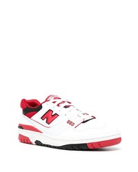 Мужские бело-красные кожаные низкие кеды от New Balance