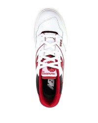 Мужские бело-красные кожаные низкие кеды от New Balance