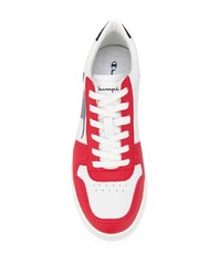 Мужские бело-красные кожаные низкие кеды от Champion