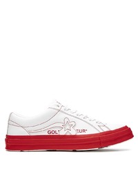 Мужские бело-красные кожаные низкие кеды от Converse