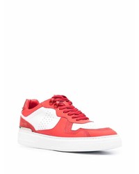 Мужские бело-красные кожаные низкие кеды от Philipp Plein