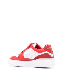 Мужские бело-красные кожаные низкие кеды от Philipp Plein