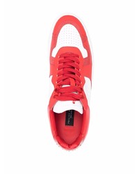 Мужские бело-красные кожаные низкие кеды от Philipp Plein