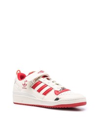 Мужские бело-красные кожаные низкие кеды от adidas