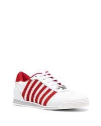 Мужские бело-красные кожаные низкие кеды от DSQUARED2