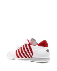 Мужские бело-красные кожаные низкие кеды от DSQUARED2