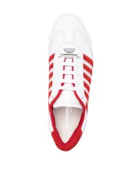 Мужские бело-красные кожаные низкие кеды от DSQUARED2