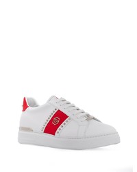 Мужские бело-красные кожаные низкие кеды от Philipp Plein