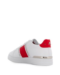 Мужские бело-красные кожаные низкие кеды от Philipp Plein