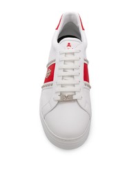 Мужские бело-красные кожаные низкие кеды от Philipp Plein