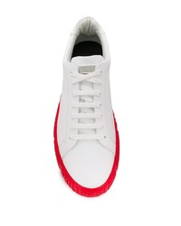 Мужские бело-красные кожаные низкие кеды от Philipp Plein