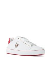 Мужские бело-красные кожаные низкие кеды от Philipp Plein