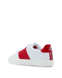 Мужские бело-красные кожаные низкие кеды от Philipp Plein
