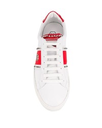 Мужские бело-красные кожаные низкие кеды от Philipp Plein