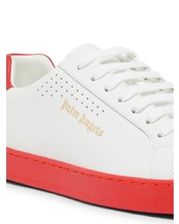 Мужские бело-красные кожаные низкие кеды от Palm Angels