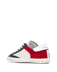 Мужские бело-красные кожаные низкие кеды от Philippe Model Paris