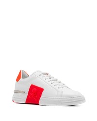 Мужские бело-красные кожаные низкие кеды от Philipp Plein