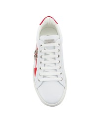 Мужские бело-красные кожаные низкие кеды от Philipp Plein