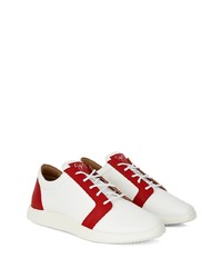 Мужские бело-красные кожаные низкие кеды от Giuseppe Zanotti