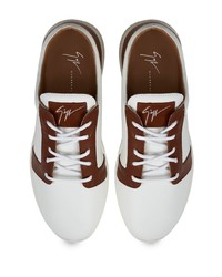 Мужские бело-красные кожаные низкие кеды от Giuseppe Zanotti