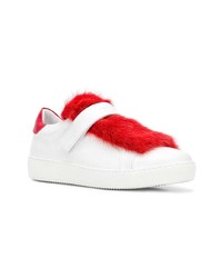 Женские бело-красные низкие кеды от Moncler