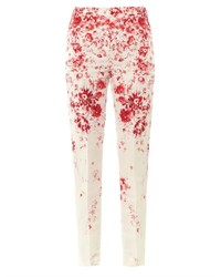 Бело-красные узкие брюки с цветочным принтом