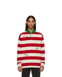 Бело-красный свитер с воротником поло