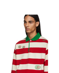 Мужской бело-красный свитер с воротником поло в горизонтальную полоску от Gucci