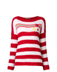 Женский бело-красный свитер с круглым вырезом в горизонтальную полоску от Ermanno Scervino