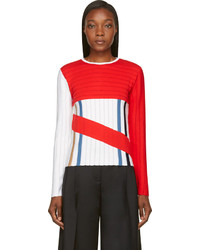 Женский бело-красный свитер с круглым вырезом в горизонтальную полоску от J.W.Anderson