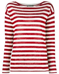 Женский бело-красный свитер с круглым вырезом в горизонтальную полоску от Loro Piana