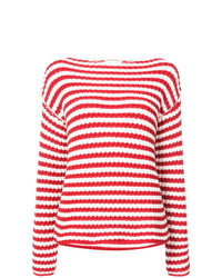 Женский бело-красный свитер с круглым вырезом в горизонтальную полоску от Mansur Gavriel