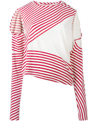 Женский бело-красный свитер с круглым вырезом в горизонтальную полоску от MM6 MAISON MARGIELA