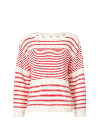 Женский бело-красный свитер с круглым вырезом в горизонтальную полоску от Philosophy di Lorenzo Serafini